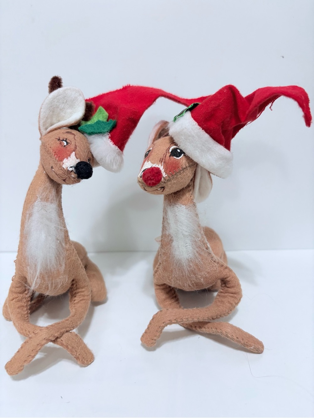 Vintage 1971 Two Annalee Mobilitee Reindeer Dolls